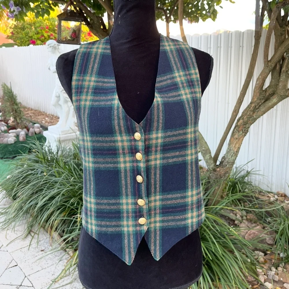 Vintage Plaid Button-Up Vest - Picture 6 of 7
